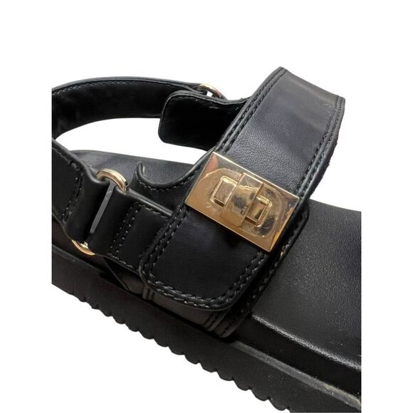 A New Day Women’s 9 Jonie Footbed Sandals Black Faux Leather Chunky - Picture 5 of 8